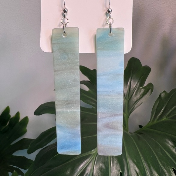 Handmade frosted 3” glass earrings. - Picture 1 of 3